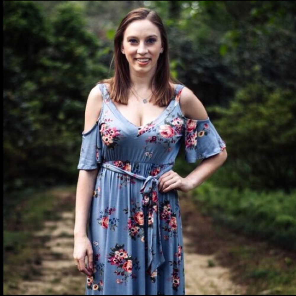 Chambray Blue Floral Maxi Dress Glamorous and ultra feminine
